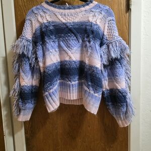 THML Blue and Pink Fringed Sweater